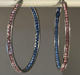 PINK & BLUE CRYSTAL RHINESTONE HOOP EARRINGS "GPD"