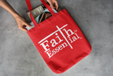 "FAITH IS ESSENTIAL CROSS" TOTES