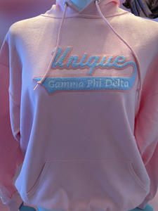 "PINK HOODIE WITH UNIQUE LETTERS IN CHENILLE" GPD